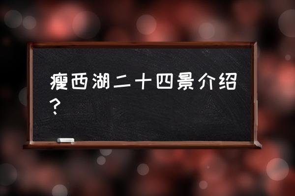 瘦西湖的景点介绍 瘦西湖二十四景介绍？