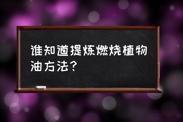 植物燃料油的制作 谁知道提炼燃烧植物油方法？