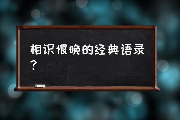 恨君生时我未生相逢不逢时 相识恨晚的经典语录？