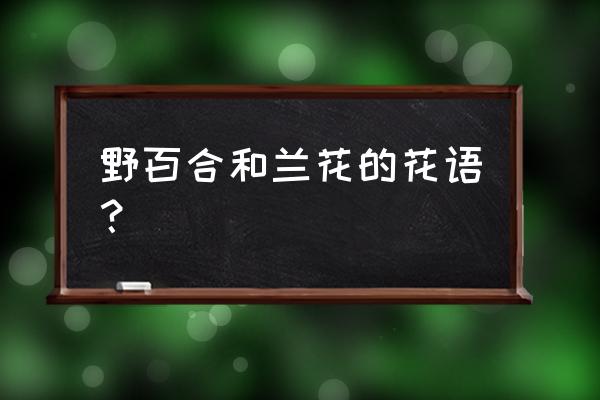 野百合花语 野百合和兰花的花语？